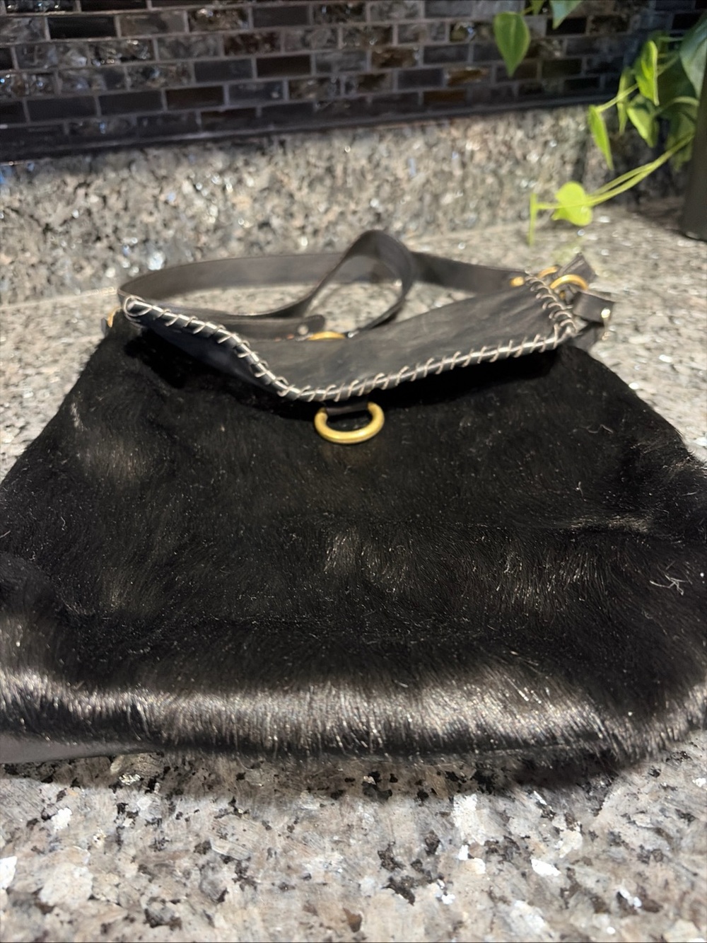 Cavalcanti Italy Leather Shoulder Strap Bag Crossbody Fur Hobo Black - Picture 6 of 12